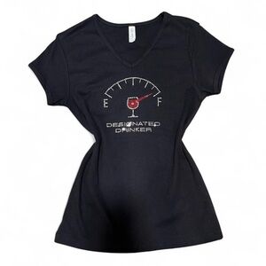 Black V-Neck Graphic Tee “Designated Drinker” Rhinestone